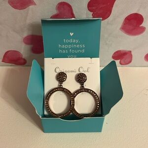 ❤️❤️ Origami Owl Chocolate Swarovski Crystal Earrings New in Box Dangle-Circular